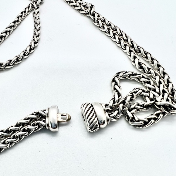 David Yurman Sterling Silver & 18k Gold Double Wheat Chain Donut Necklace - Picture 12 of 14